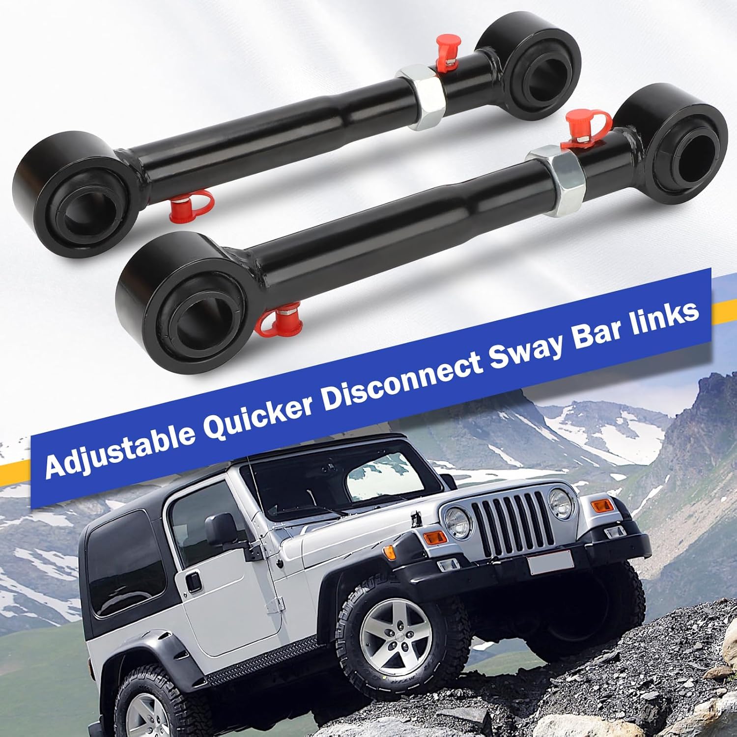 Front Swaybar Quicker Disconnect System with 2.5" - 6" Lift for 1998-2006 Jeep Wrangler TJ /1984-2001 Cherokee XJ Replace 2030 Adjustable Quicker Disconnect Sway Bar links