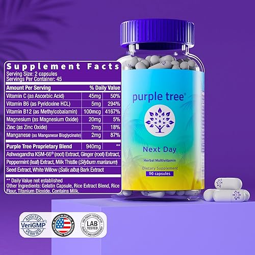 Miniatura 6 de Purple Tree Next Day  Suplemento de impulso matutino para después de las bebidas  Mezcla "Take Tomorrow" para reponer, restaurar y sentir lo mejor