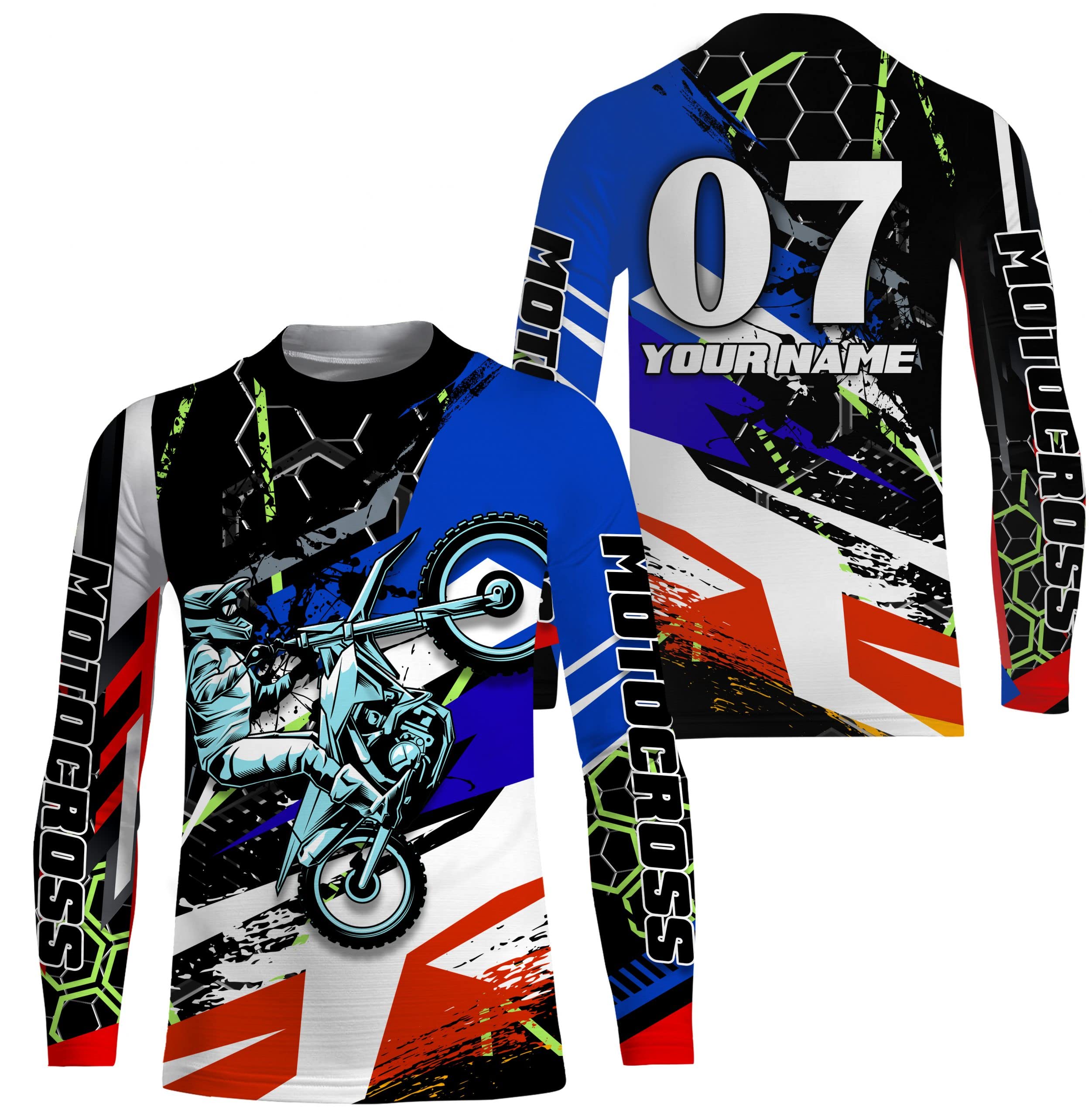 Motocross Custom Number&Name Racing Jersey T-Shirt Youth&Adult Long Sleeves, Dirt Bike Motorcycle Off-Road Riders| NMS325