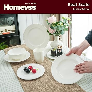 HomeVss Bone China Dinnerware Set, Embossed Pearl Design, 40 Piece Dinnerware Set