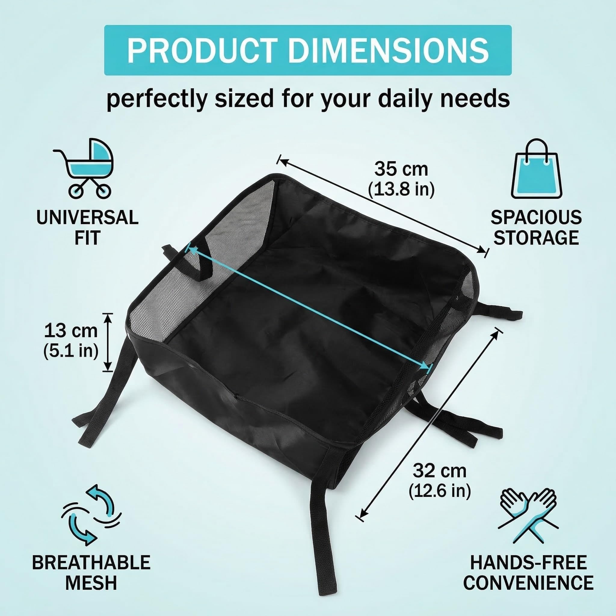 1 pezzo di borsa portaoggetti in rete per passeggino, cestino portaoggetti universale per passeggino, può contenere articoli per bambini.