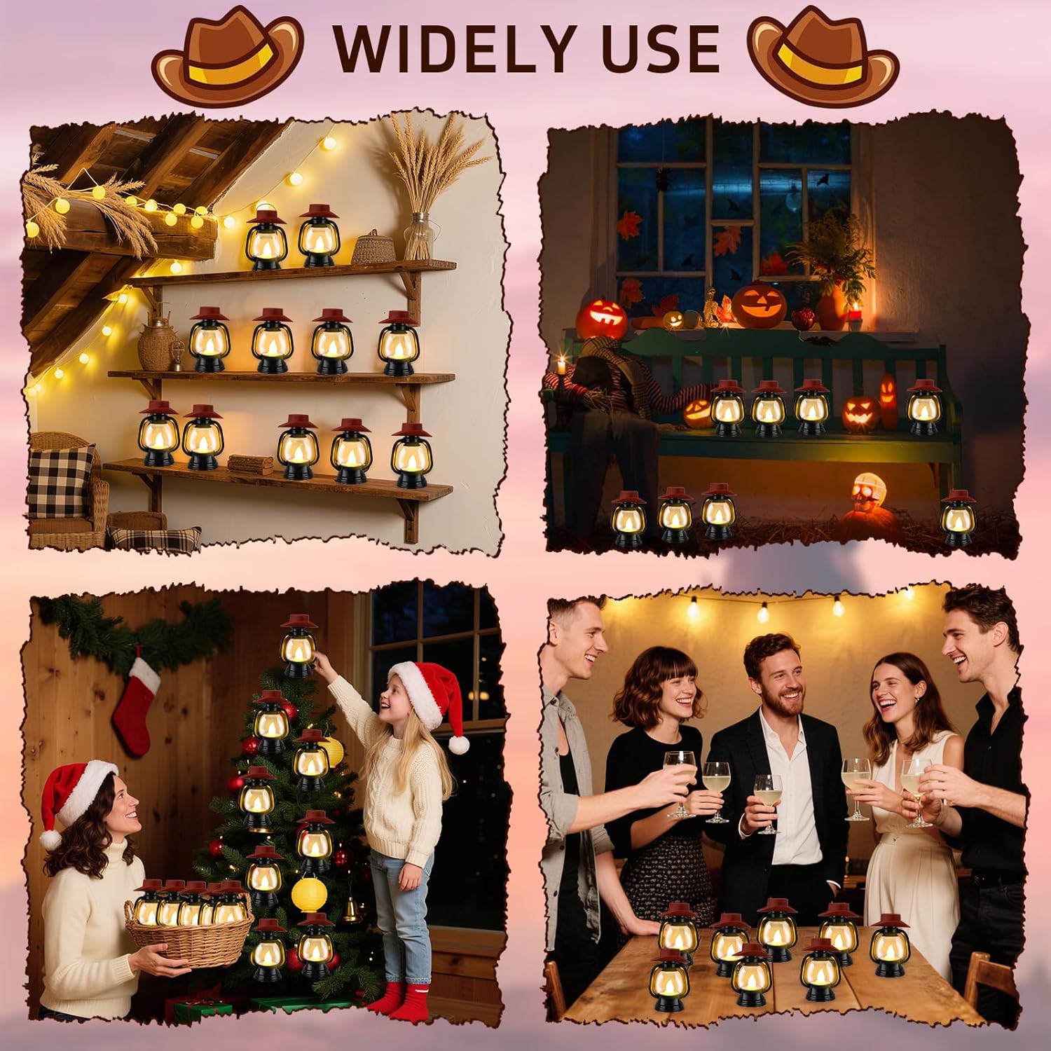 60 Pieces Western Theme Party Centerpiece Cowboy Party Decor with Mini Lantern Cowboy Hat Boot Shot Hay Bales Horseshoe Wagon Wheel for Western Birthday Wedding Rustic Country Decor (60 PCS)