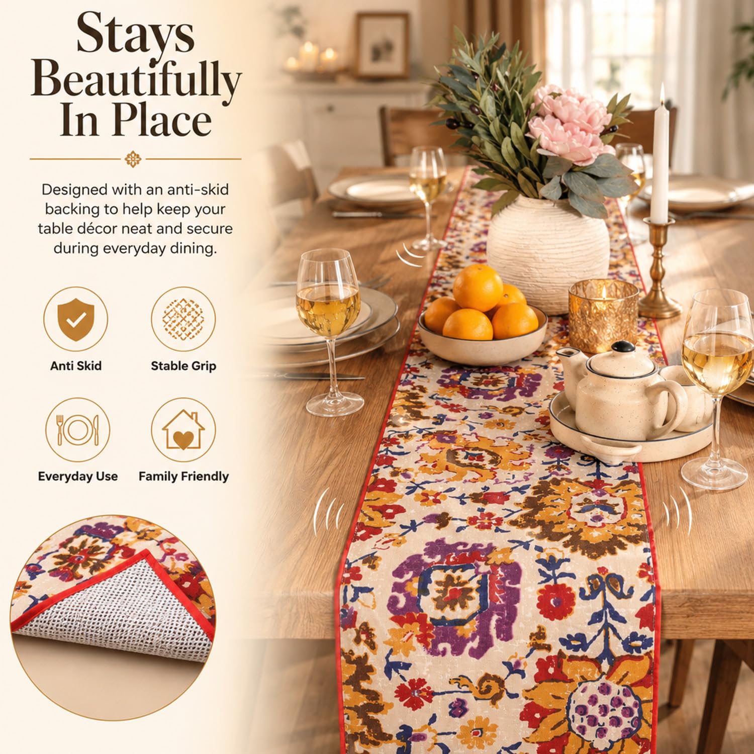 Bilberry Furnishing By Preeti Grover Cotton Paisley Table Runner, 14X72-Inch (Red), X-Small 2