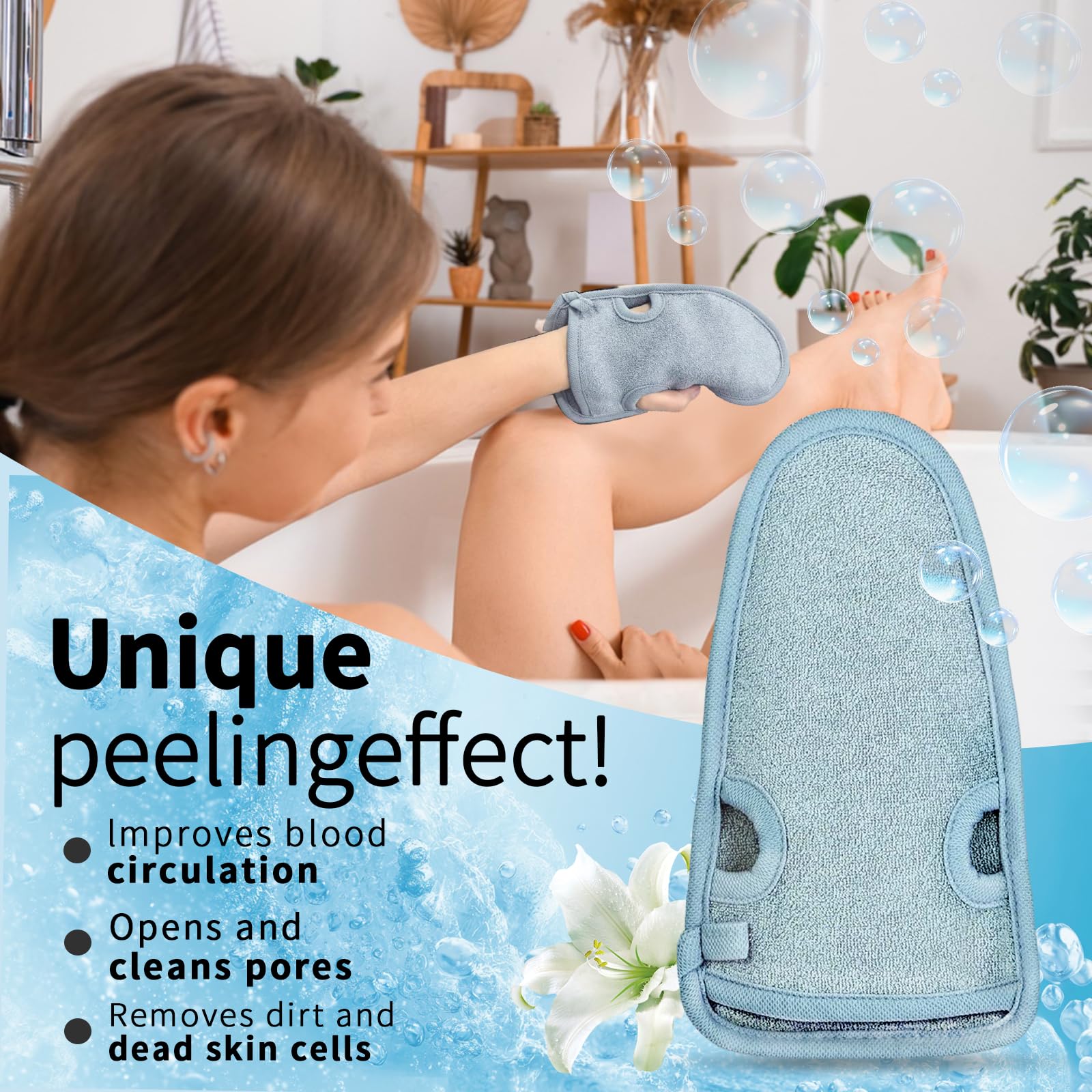 2 Pièces Gant Exfoliant Corps, Gant Gommage Corps, Élimine Les Cellules Mortes, Mitaines Massage pour Douche pour Femme et Homme, Nettoie et Purifie La Peau, avec cordon de suspension, Gris