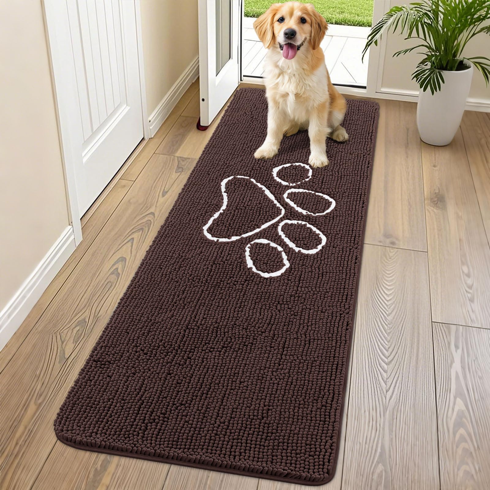 Smiry Dog Door Mat for Muddy Paws, Absorbent Dirt Trapper Non Slip Quick Dry Washable Chenille Mat for Mud Dogs, Entry Rug for Indoor and Outdoor (