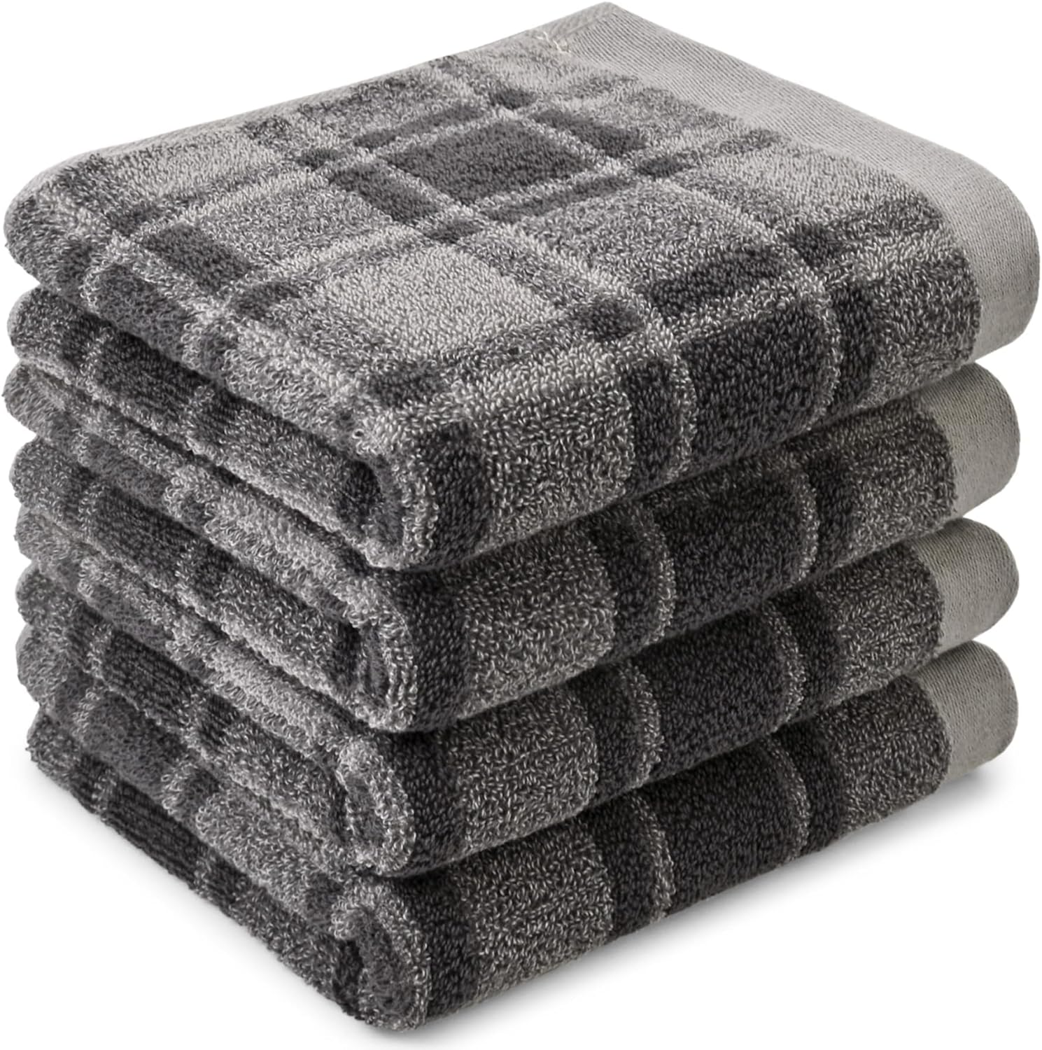 Cleanbear Gray Hand Towels for Bathroom, Classic Buffalo Plaid, 100% Cotton Soft Checkered Bath Hand Towels for Daily Use, Absorbent and Quick-Dry, 4 Pack, 13" x 29"