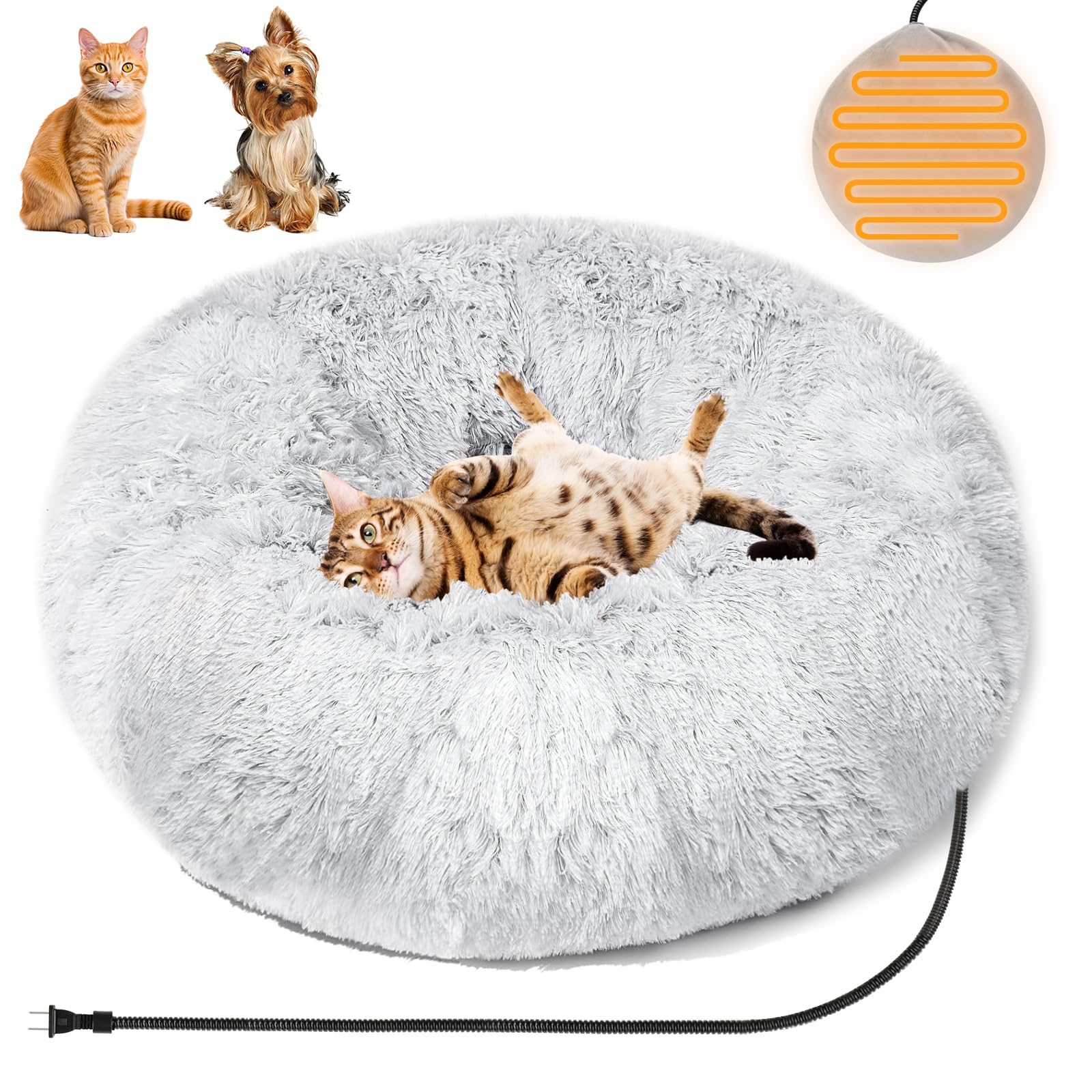 Image showcasing Amazon.com : Evjeal Heated Cat Bed for Indoor Cats - Fluffy 23 Inch ...