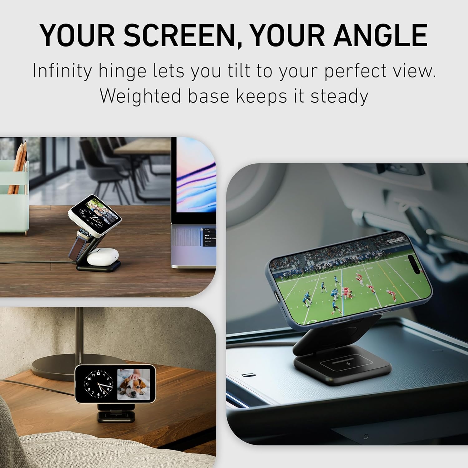 Peel 3-in-1 Wireless Charging Stand – Qi2 Certified Fast Charger, Compatible with MagSafe iPhone 17/16/15/14/13/12, Apple Watch & AirPods, Ultra-Slim Foldable Design, USB-C Cable – Black