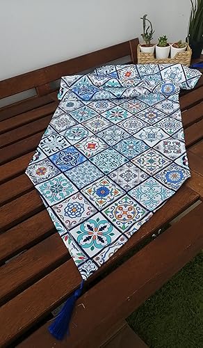 Miniatura 3 de Nicaea - Camino de mesa de 16 x 70 pulgadas (15.7 in x 70.1 in) con borlas, elegantes caminos de mesa de jacquard para decoración de mesa de comedor