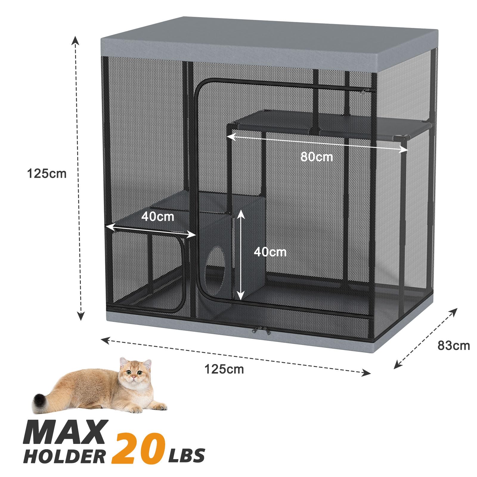Jaula grande para gatos para interior y exterior, parque para gatos y gatitos, espaciosa jaula de varios pisos