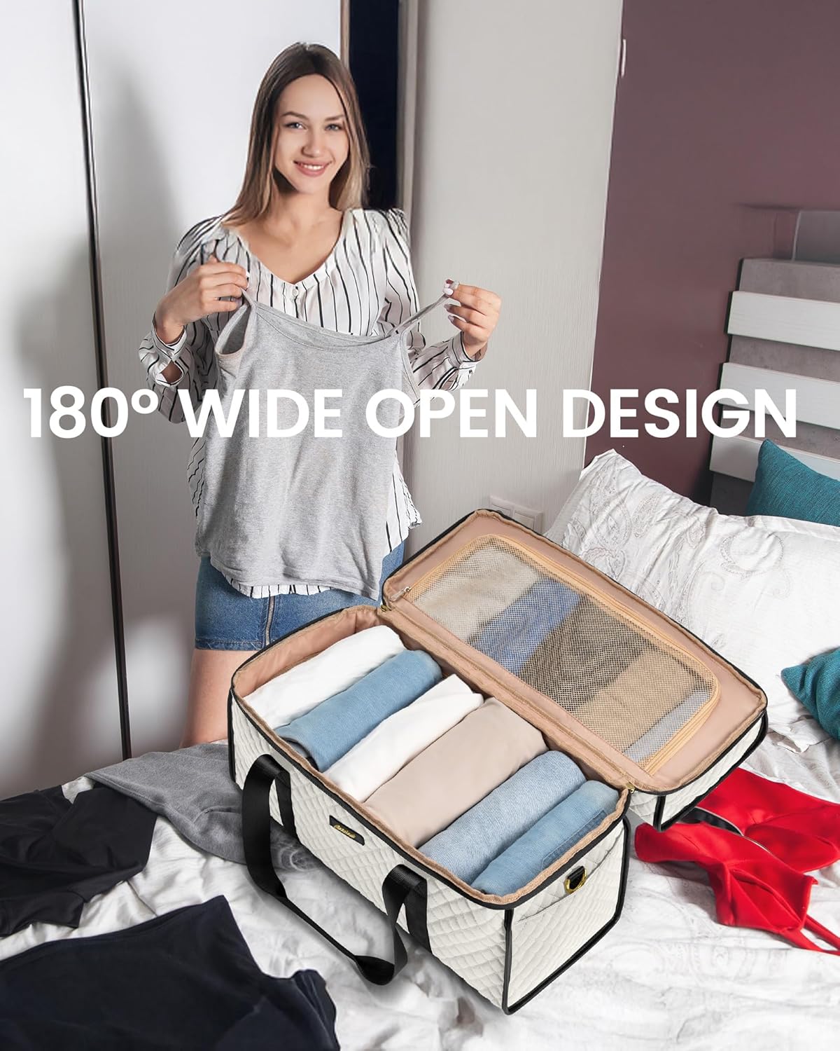 Weekender Travel Duffle Bag for Women: Overnight Bags with Shoe Compartment Carry on Bags for Airplanes with Toiletry Bag Weekend Yoga Gym Bag with Wet Pocket Travel Duffel Tote Bag Hospital Bag Beige - Image 2