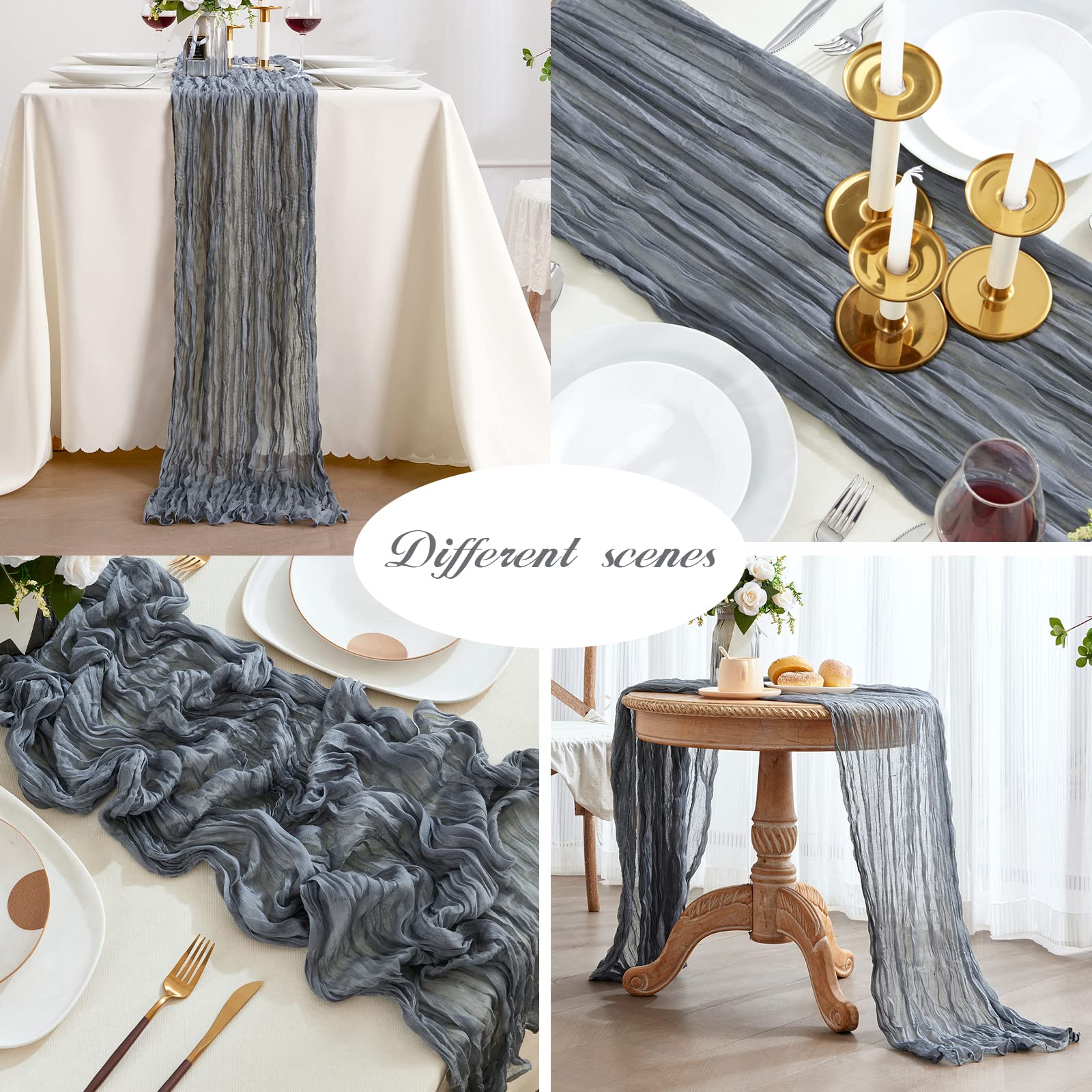 Lot De 4 Chemins De Table Semi-transparents En Gaze De Style Bohème Pour Mariage, Fête, Fête Prénatale, Fête Prénuptiale, 50,8 X 304,8 Cm De Long, Bleu Poudré