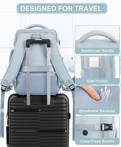 Miniatura 7 de Mochila de viaje para hombres y mujeres, mochila de transporte aprobada por aerolíneas, mochila para portátil de 16 pulgadas, Azulclaro