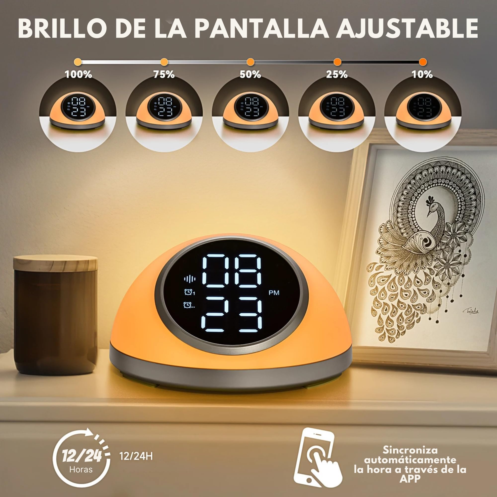 smartia - Despertador Inteligente Modelo 2026 Pro, Despertador Digital con App Programable, Despertador Solar y 20 Sonidos de Naturaleza, Alarma con luz de Amanecer, Reloj Despertador Digital