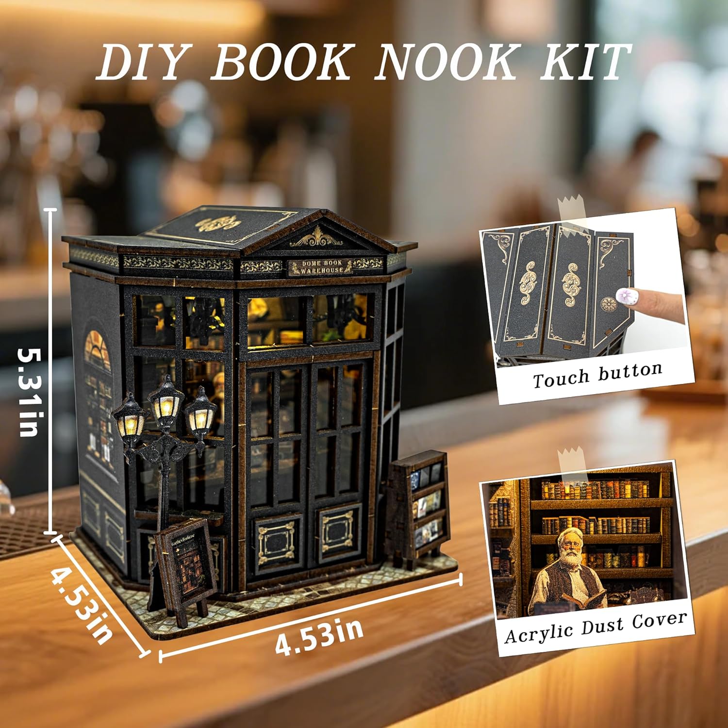 Book Nook Kit, DIY Miniature House Kit with Led Light for Adult and Teens, 3D Wooden Puzzles Book Nook, Tiny House, Gifts for Family and Friends (with Assembly Manual)