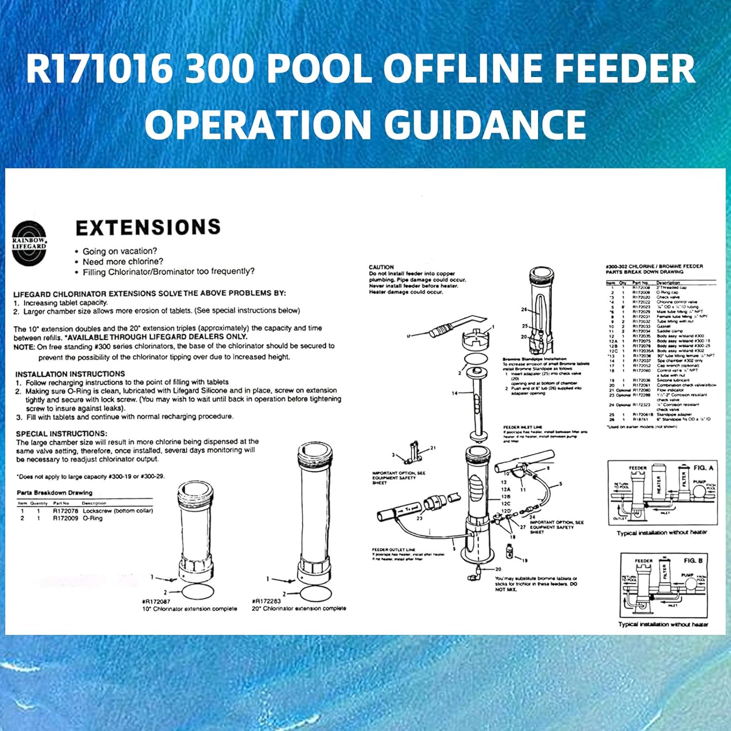 Upgraded R171016 Pool Chlorinator 300 Chlorinator Compatible with pentair Rainbow R171016 300 Automatic Chlorine/Bromine Off-line Pool Feeder, Feeder Assembly Kit with Check Valve Control Valve