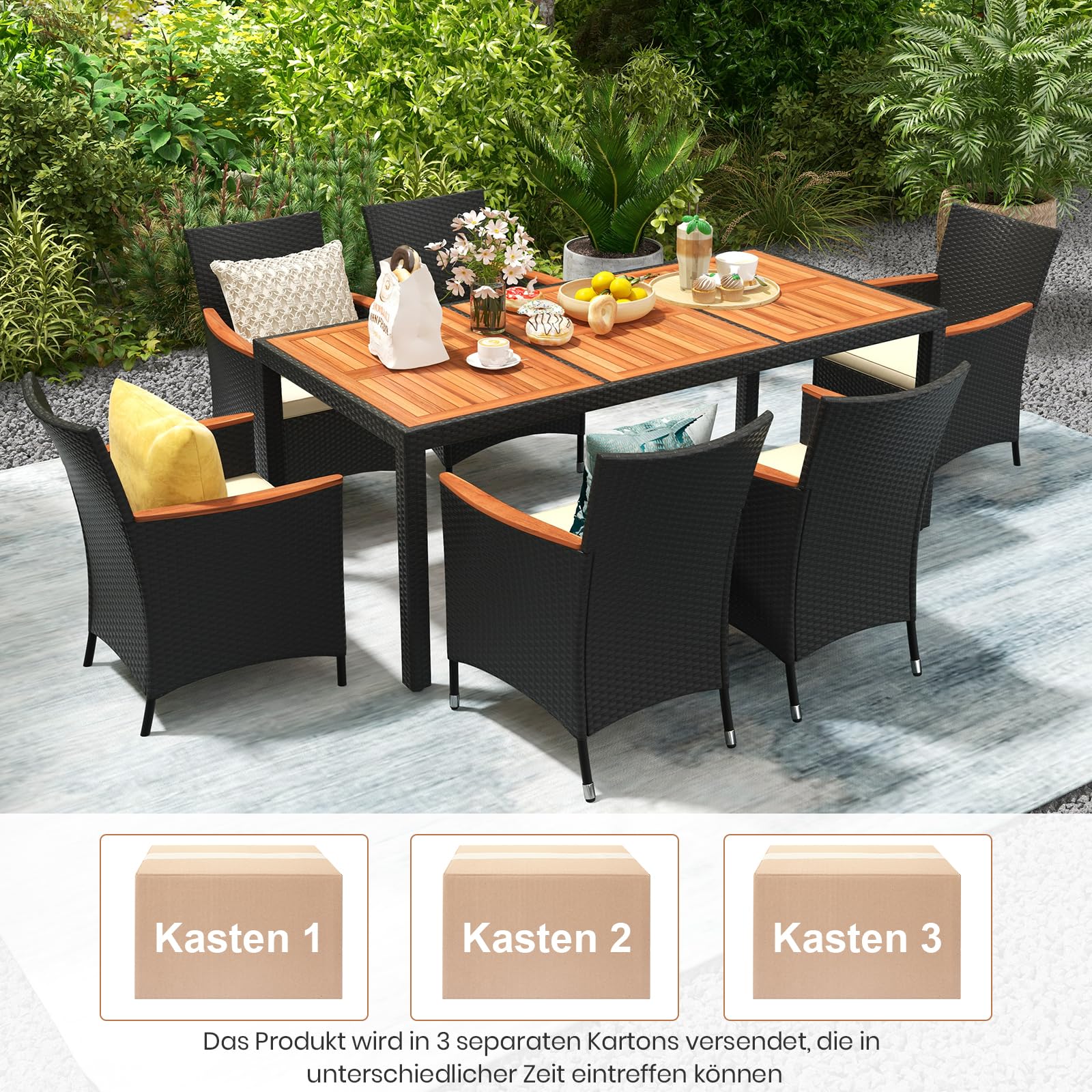 GIANTEX Rattan Gartenmöbel Set, Sitzgruppe Garten Lounge 8 Stühle mit Tisch, Rattan Lounge Möbel Outdoor, Terrassenmöbel Balkonmöbel Set für 8 Personen, Gartengarnitur Sitzgarnitur Garten Essgruppe