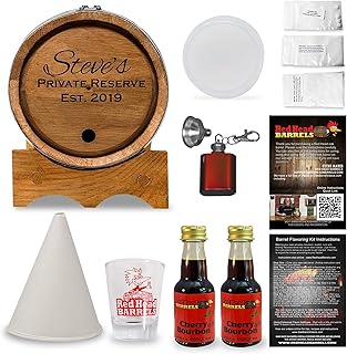Red Head Barrels - 2 Liter Custom Engraved American White Oak Aging Barrel with Flavoring Gift Set, Free Shot Glass, Premium White Oak Wood Barrel & Homebrew Kit (Cherry Bourbon)