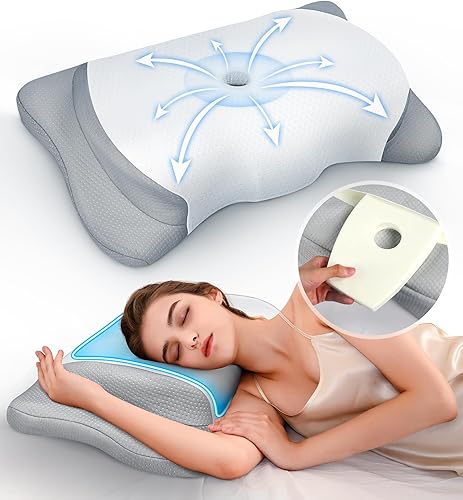 Almohada cervical de altura ajustable para aliviar el dolor, almohada de contorno hueco con funda de almohada transpirable refrescante, almohadas de