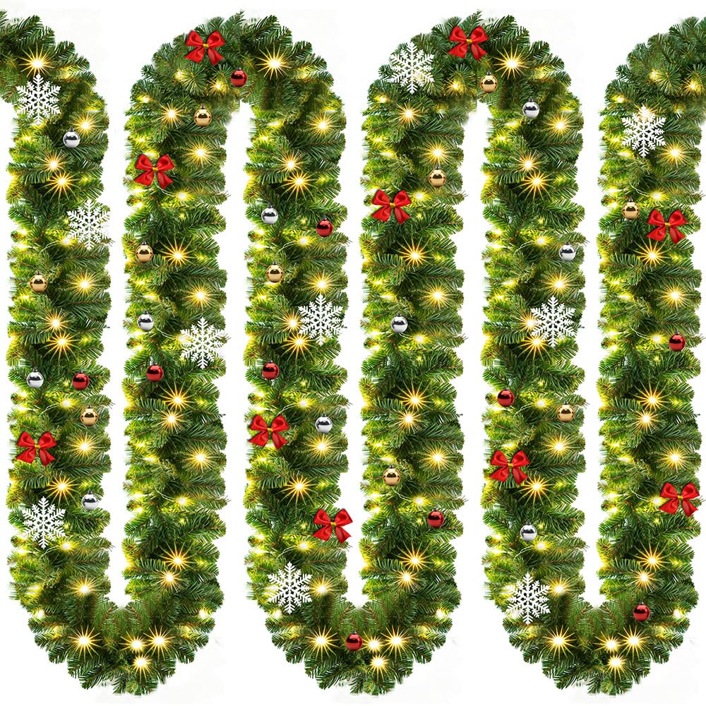 CASARIA® Guirlande de Noël Lumineuse 10m 160 LED Sapin Artificiel avec déco Décoration de noël intérieur extérieur | Décoration de noël intérieur extérieur, Longueur guirlande 10m et alimentation 5m, 72 boules, 20 noeuds, 20 flocons