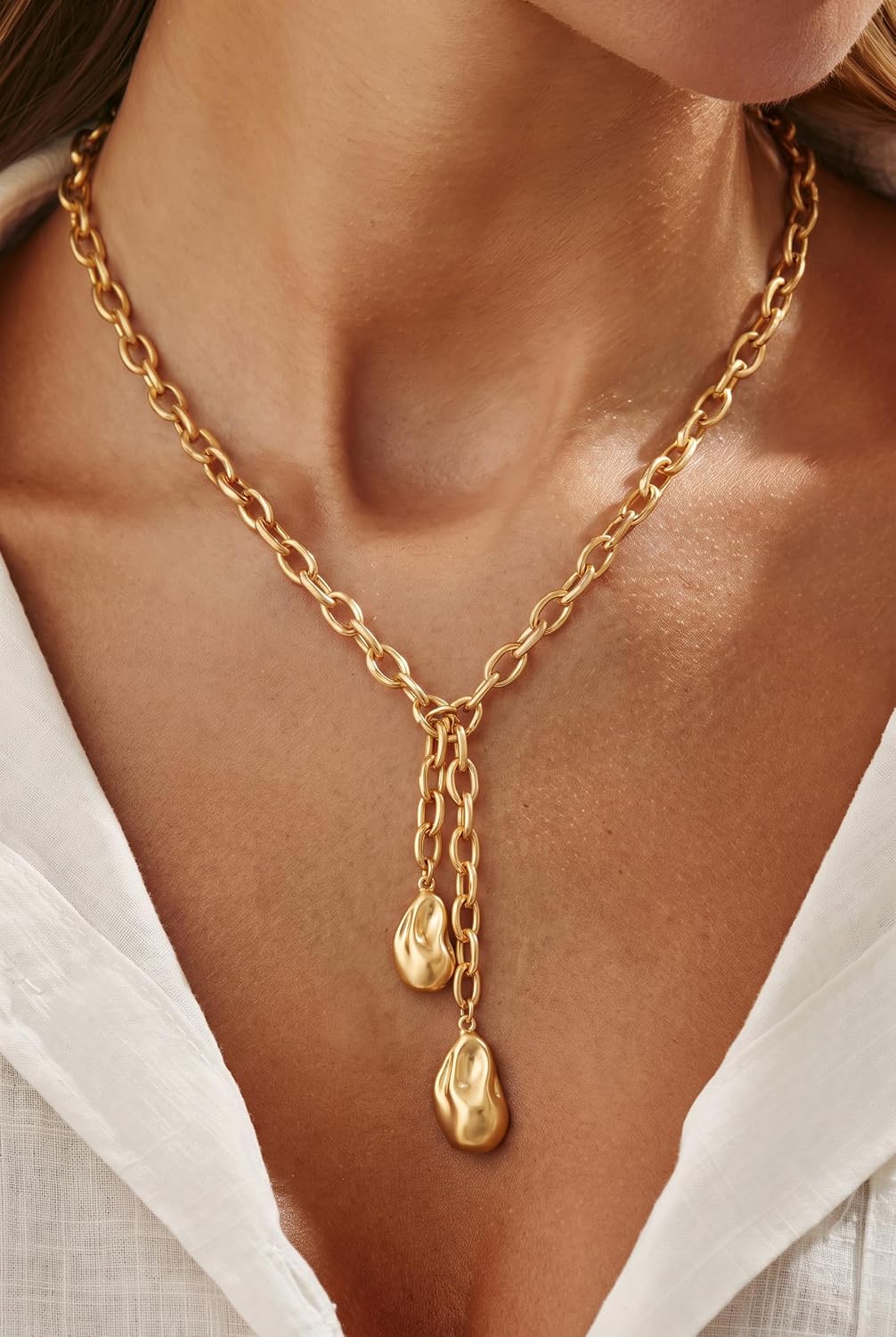 14K Gold Plated Chunky Pendant Necklace Women's Statement Jewelry
