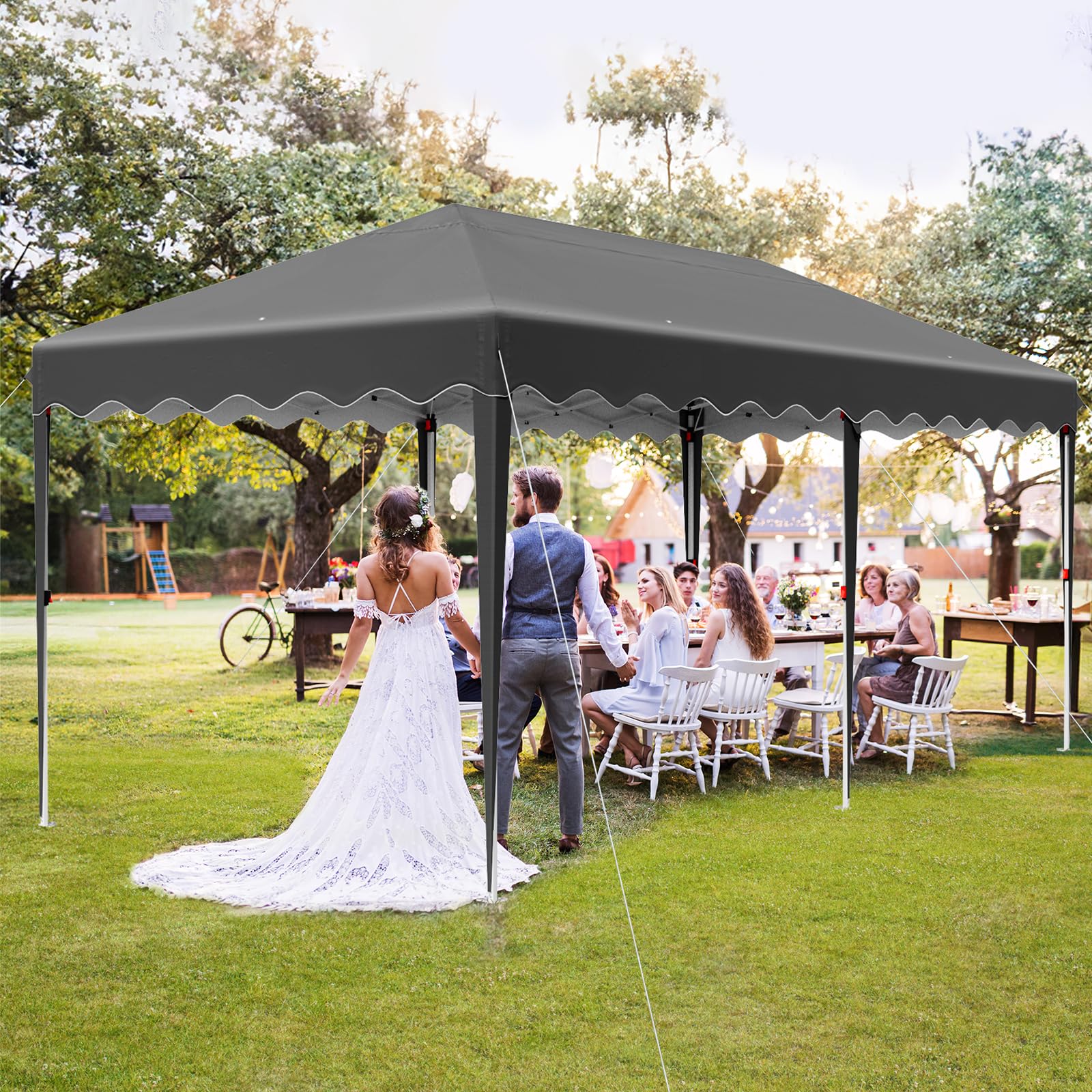LIFERUN Gazebo 3x6 Pieghevole Impermeabile, Resistente 420D Oxford Ispessente, Tendone con 4 Pannelli Laterali, Protezione UV 50+, Gazebo da Giardino per Feste Campeggio Matrimonio, Grigio