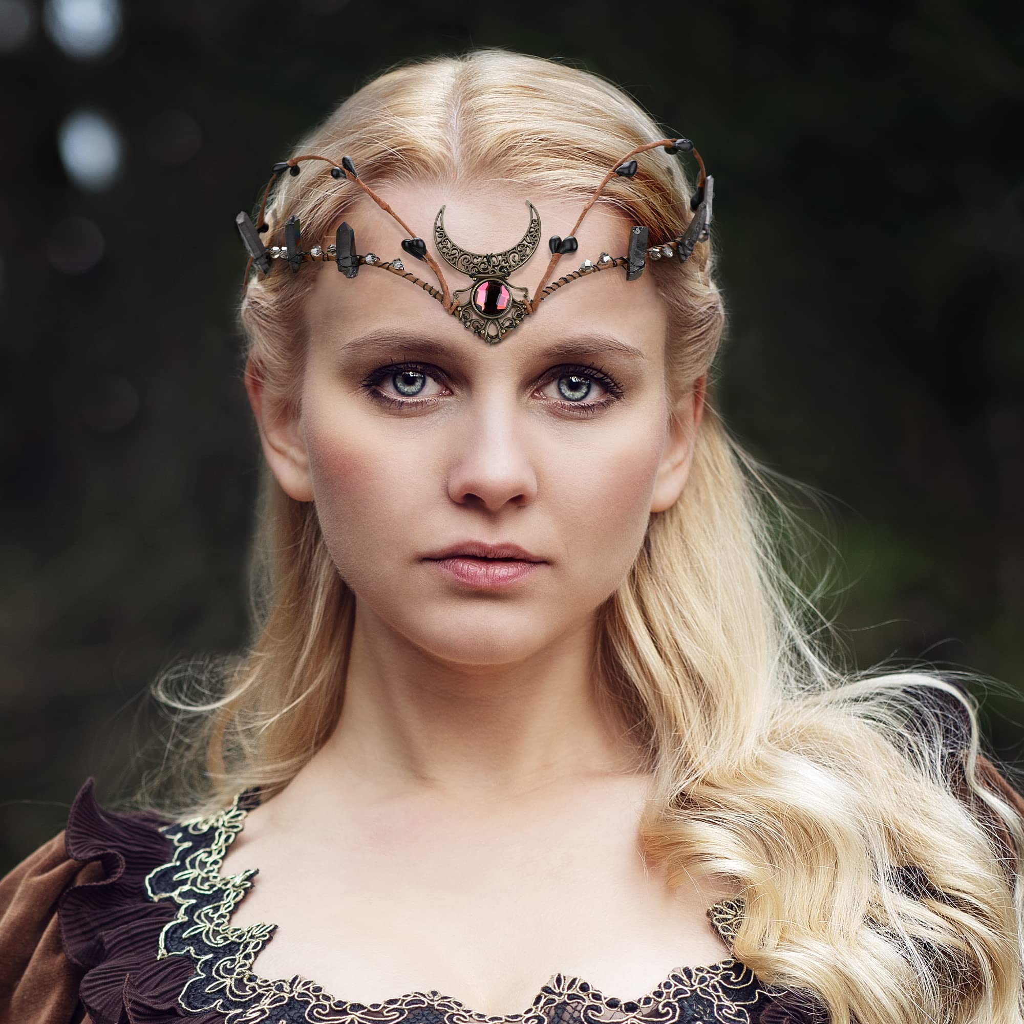 MOSTORY Black Raw Quartz Circlet Crown Elf Cosplay Accessories for Women Renaissance Halloween - Image 2