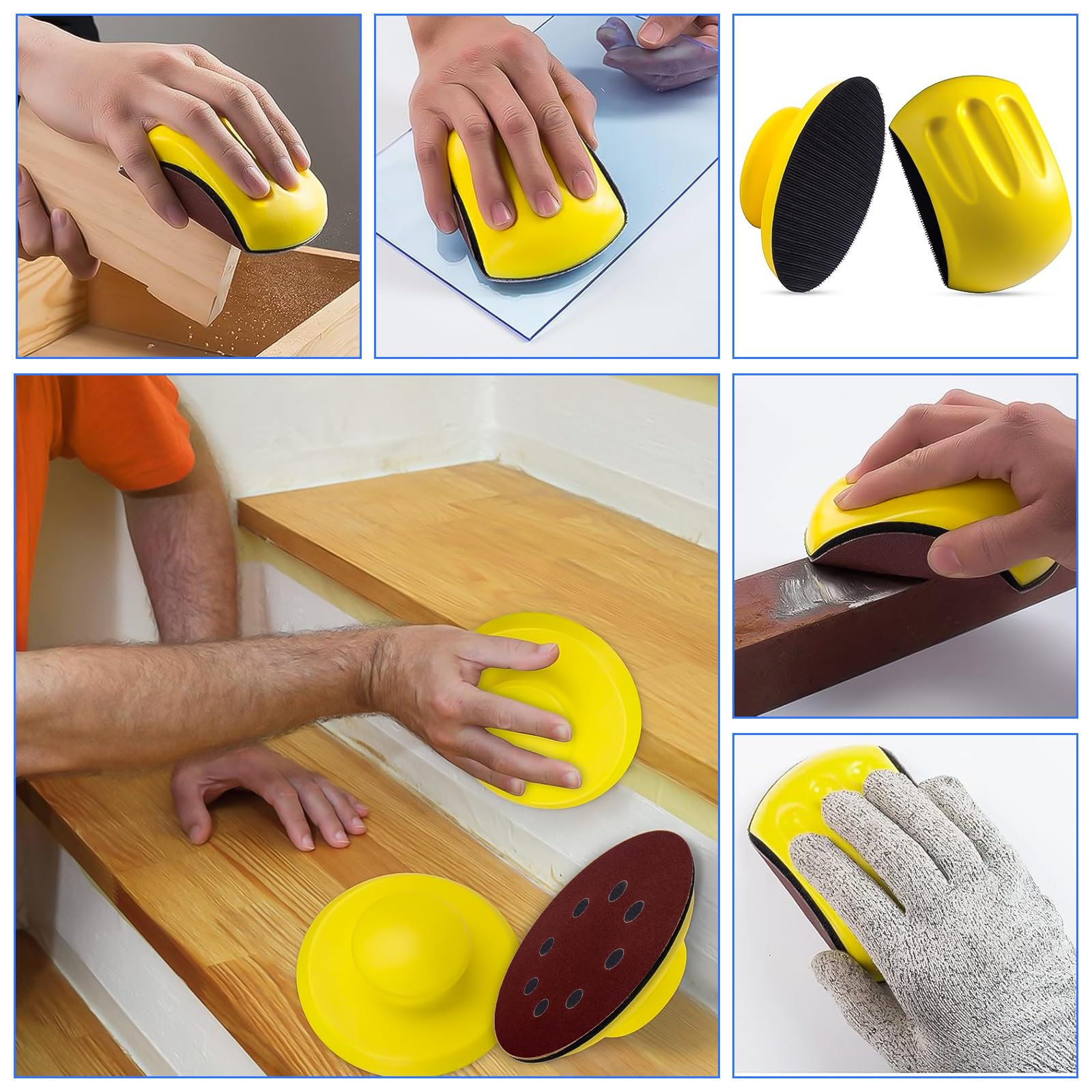 2 Stück Schleifklotz Klett, 125mm Handschleifblock Klett mit 30 Blatt Schleifpapier 125mm, Körnung 60/120/180/320/400/600, Geeignet für DIY, Restaurierung von Holzmöbeln