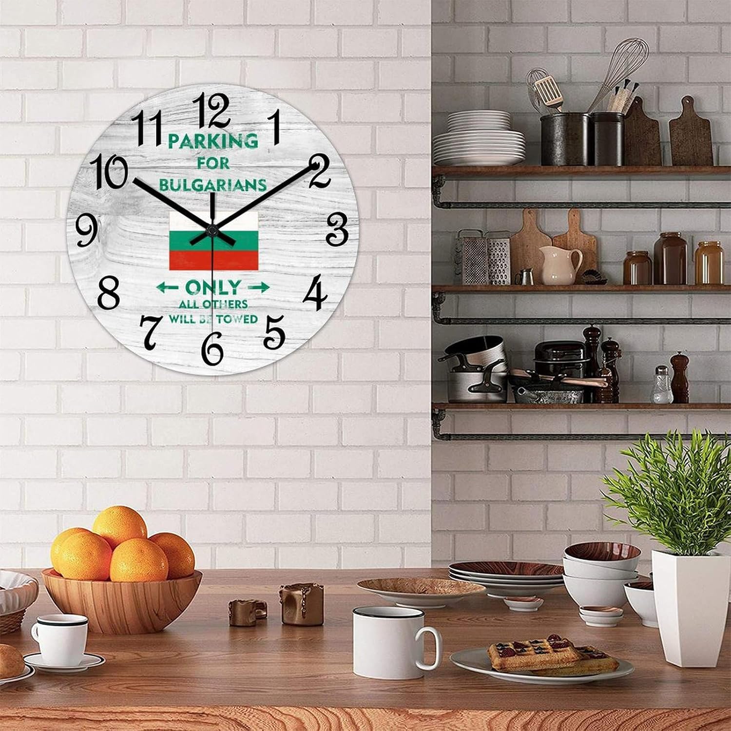 Parking for Bulgarians Only All Others Will Be Towed Wall Clock Bulgaria National Flag PVC Wall Clock 15inch Rustic Farmhouse Clock Silent Battery Operated Round Wall Decor for Bedroom Master Room