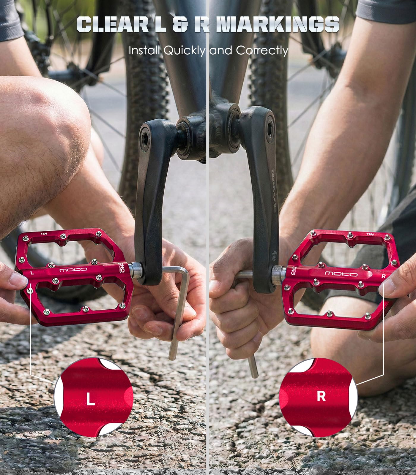 MoKo Pedali per Mountain Bike 2 Pezzi, Pedali per Bici in Alluminio Lavorati a CNC con 3 Cuscinetti Sigillati, 24 Perni Antiscivolo, Facili da Installare, per Biciclette da Strada, BMX, E-Bike