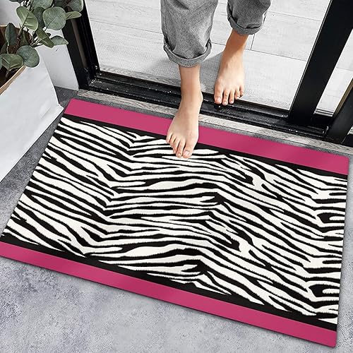 Tapete de bienvenida con estampado de cebra negra y blanca, antideslizante, tapete de baño, textura de piel animal, alfombra de entrada para