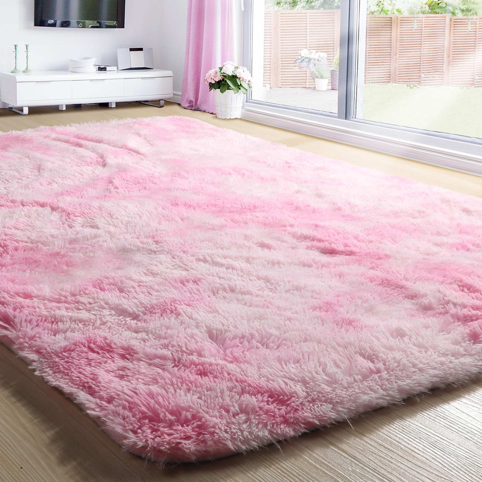 Hot Pink Soft Fluffy Area Rug, 5'X7', for Girls Bedroom & Living Room, Plush Carpet for Kids & Nursery, Cute Decor — image 1