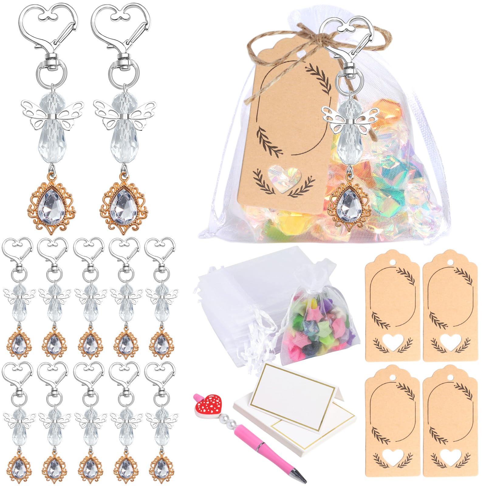 OSNIYAW Of 30 Angelic Wing Pendant Keychains for Baptisms and Wedding Supplies Includes Charm with Gift Bags Wedding Supplies