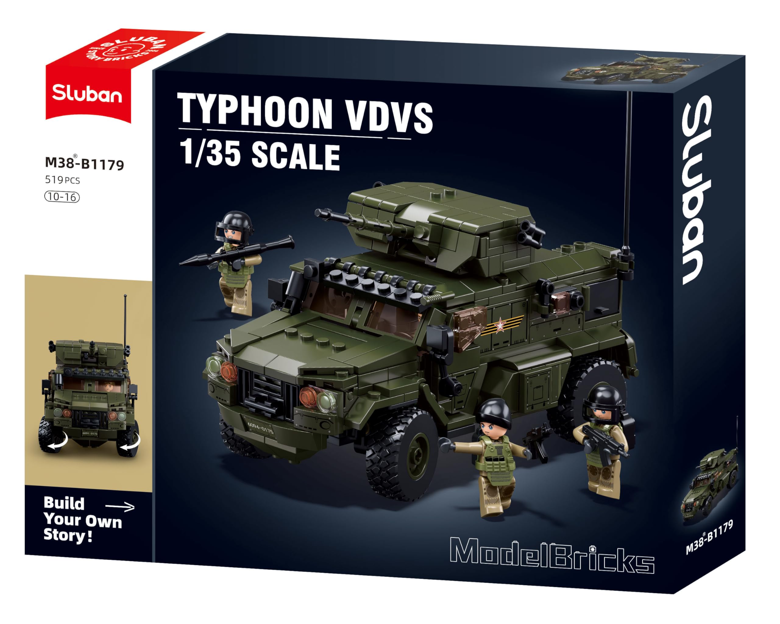 Sluban Typhoon VDVS, veicolo militare con statuette, kit da costruzione 1/35, 17,9 cm