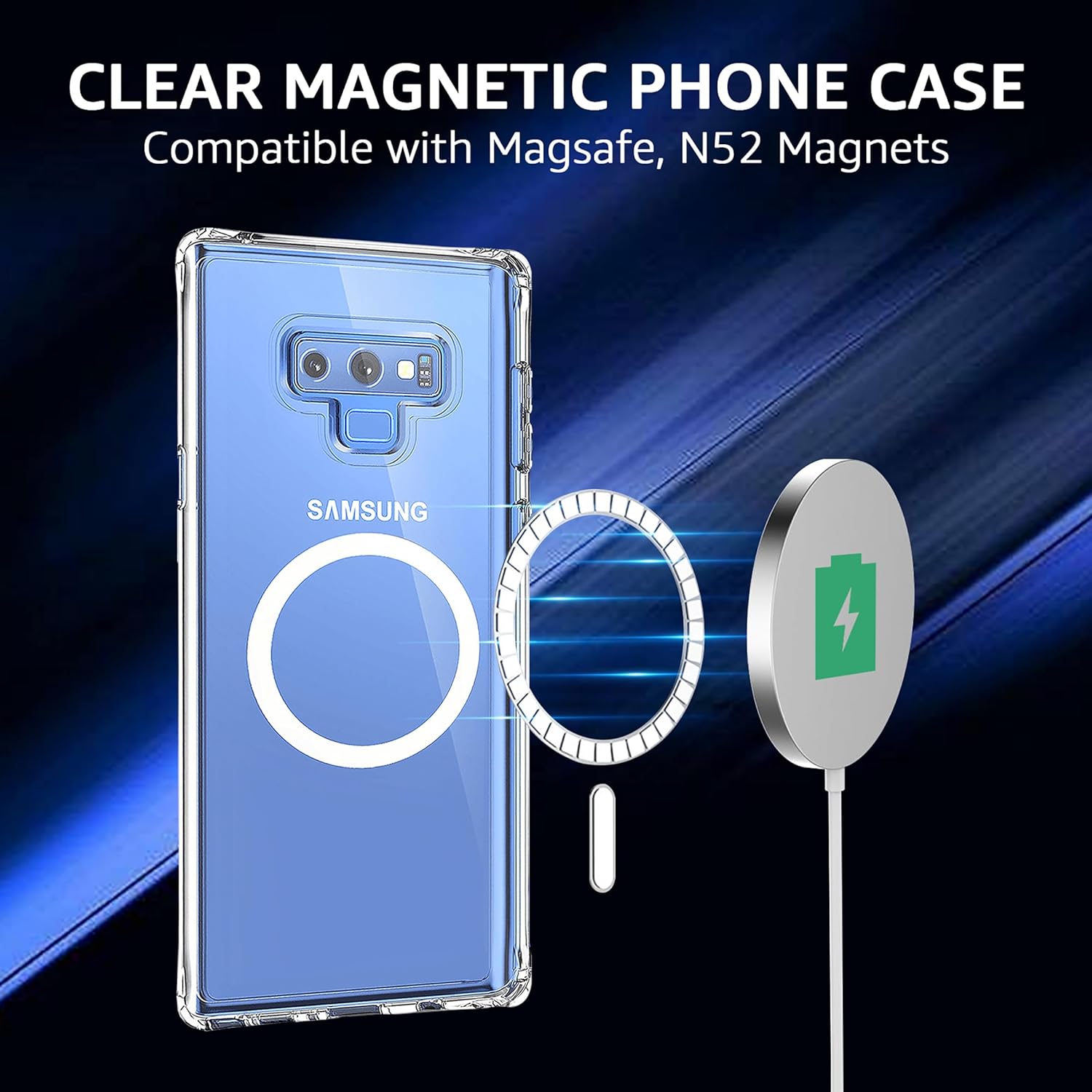 Clear Magnetic Phone Case for Samsung Galaxy Note 9, 6.4-Inch Crystal Transparent Shockproof Military-Grade Protection TPU Bumper PC Anti-Yellowing Slim Fit Wireless Charging Compatible - Image 6