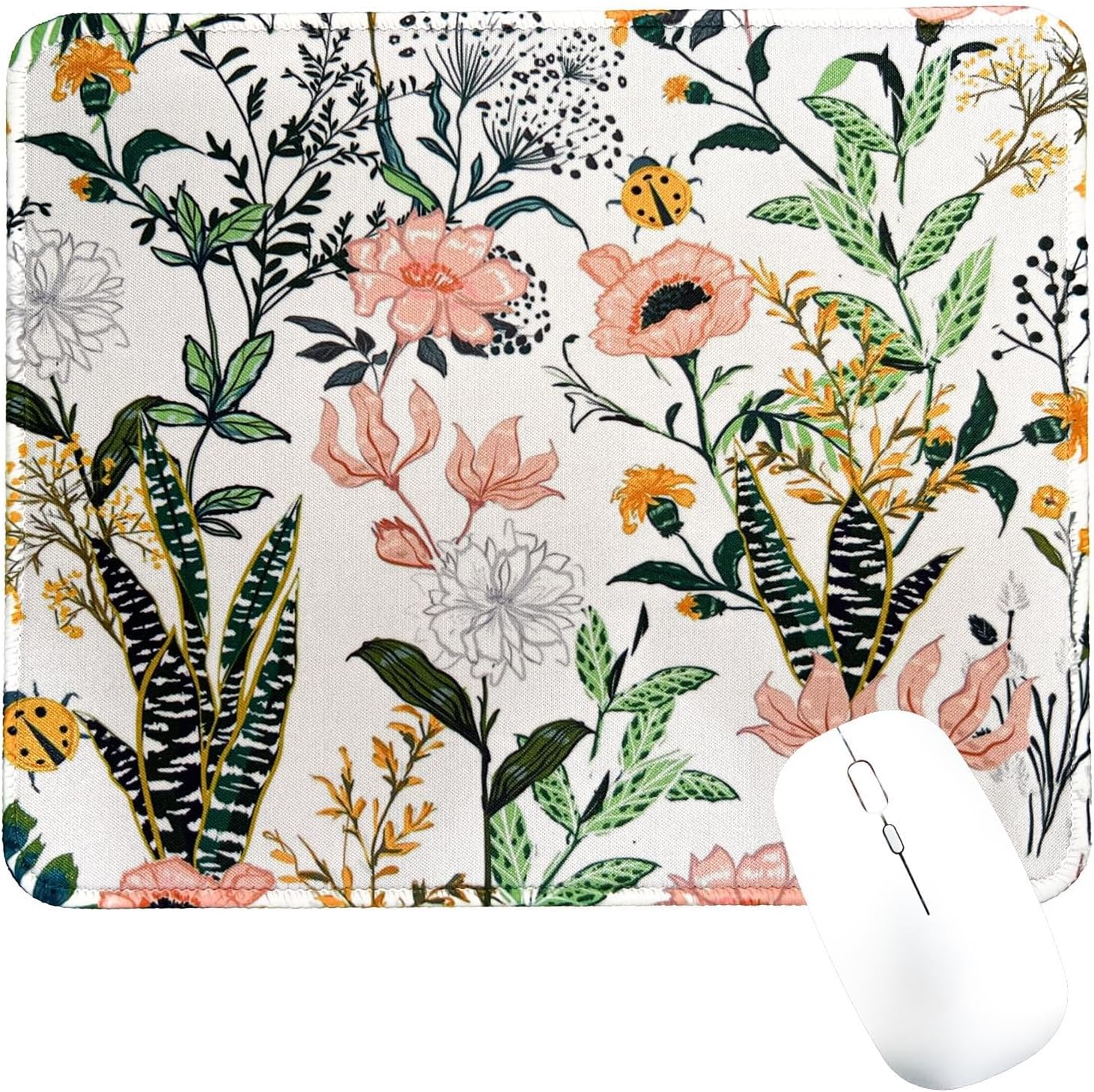 Cute Floral Square Mouse Pad with Non-Slip Rubber Base, Washable Mousepad Lycra Cloth Stitched Edge 9.5 x 7.9 Inch, Desk Accessories