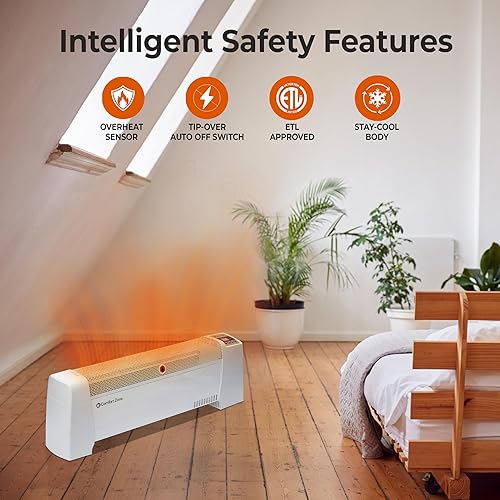 Miniatura 3 de Comfort Zone Calentador de zócalo de 1500 W para uso en interiores, termostato digital ajustable, 2 ajustes de calor, temporizador de 12 horas,