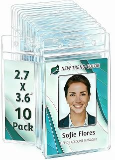 10 Pack ID Badge Holder - Vertical Badge Holder,Clear Waterproof Card Holder with Resealable Zip,PVC Vertical Sleeve Pocket for Credit Cards, Student Cards,Name Tag Holder, Office and School