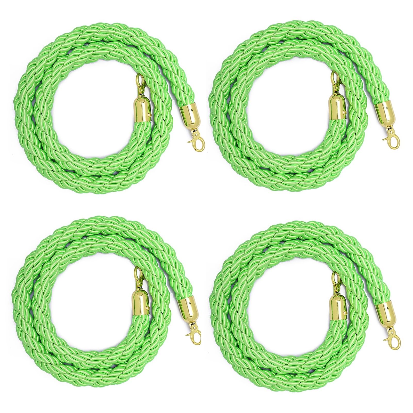 BBHW Green Velvet Rope Braided, 4 PCS Crowd Control Barrier Ropes, Movie Theater/Grand Opening/Hotel Stanchion Ropes, 3ft 4ft 5ft 6ft Twisted Rope (Color : Light Green-Gold Hook, Size : 2m/6.6ft)