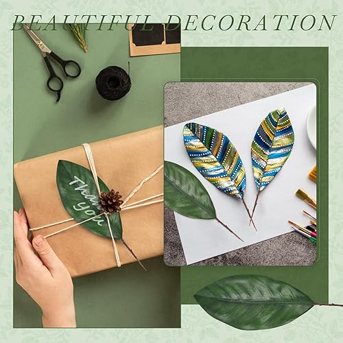 Miniatura 3 de Hanycon Hojas de magnolia artificiales, hojas de magnolia falsas, hojas verdes sintéticas para boda, hogar, decoración de interiores, bricolaje,