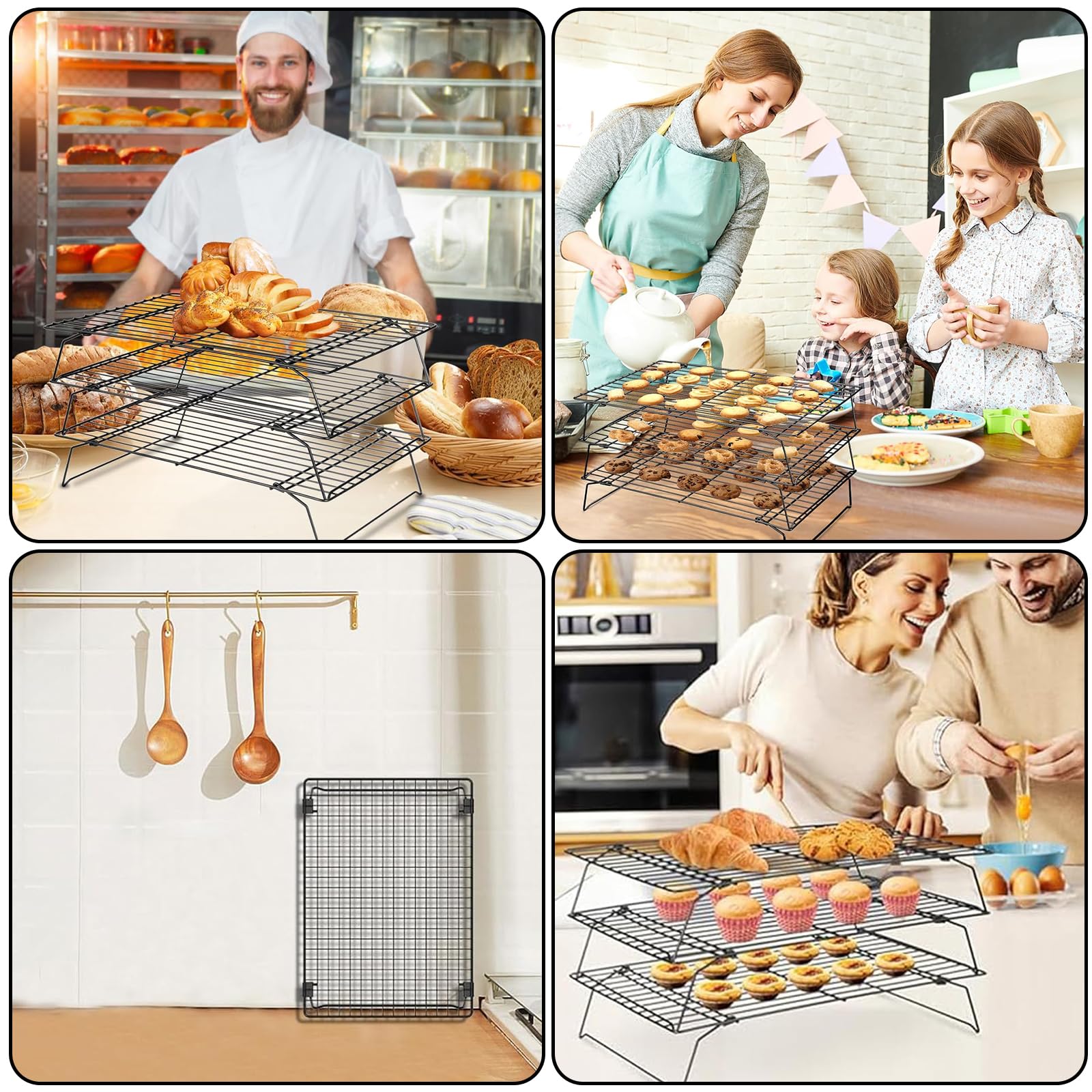 Grille de Refroidissement Acier Inoxydable 40 x 25 cm Lot de 3 Empilables Noir