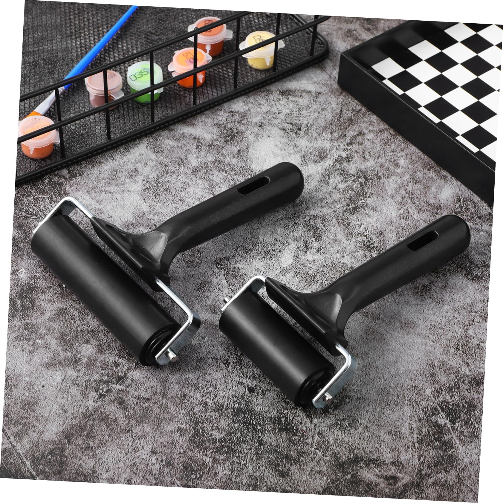 Housoutil Thickened Rubber Rollers 2 Pcs Printmaking Vinyl Gluing Rollers Comfortable Handle Durable