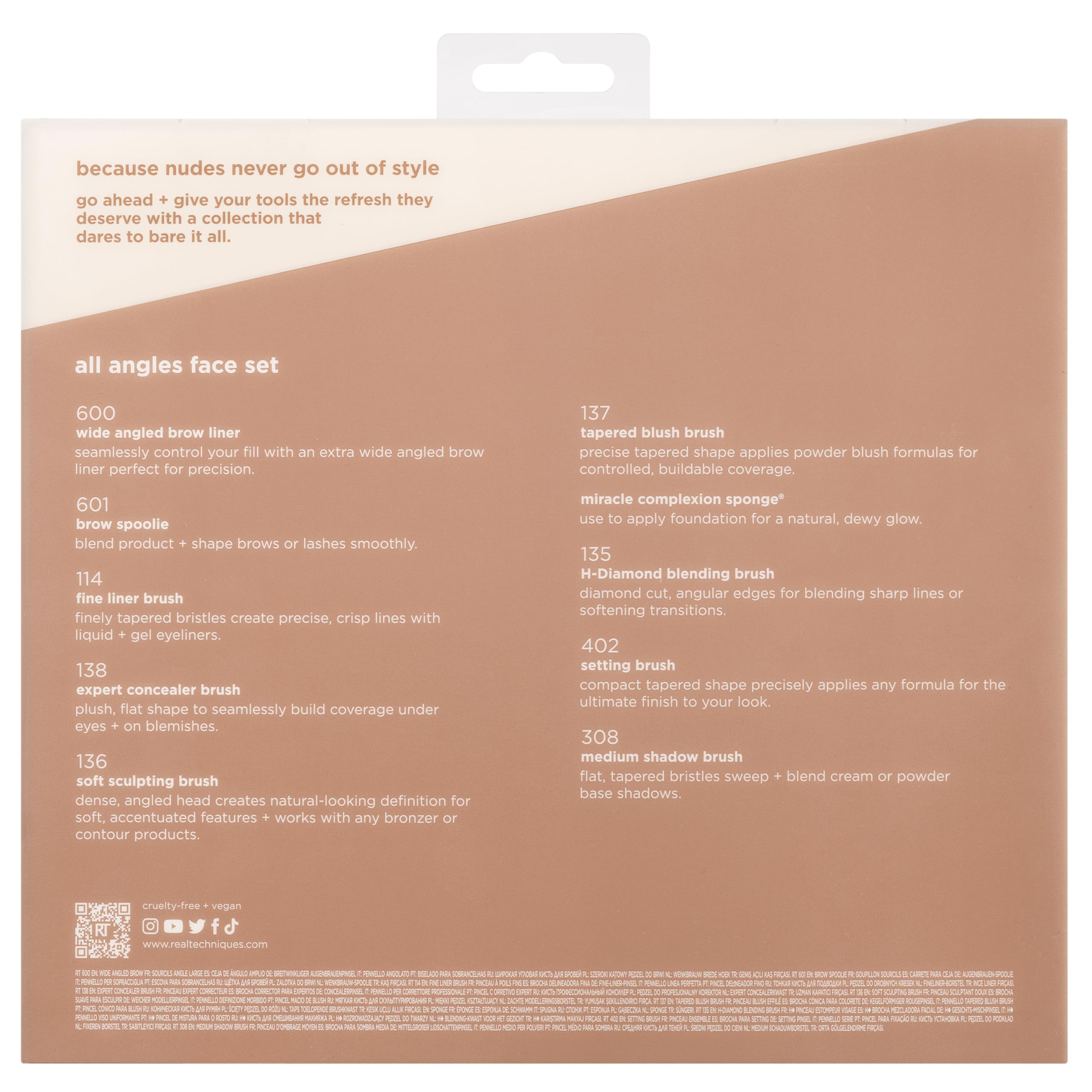 Real Techniques New Nudes 2.0 All Angles Face 10 Piece Set, Face & Eye Makeup Brushes, Includes Makeup Sponge, For Foundation, Concealer, Blush & Eyeshadow, Cruelty-Free