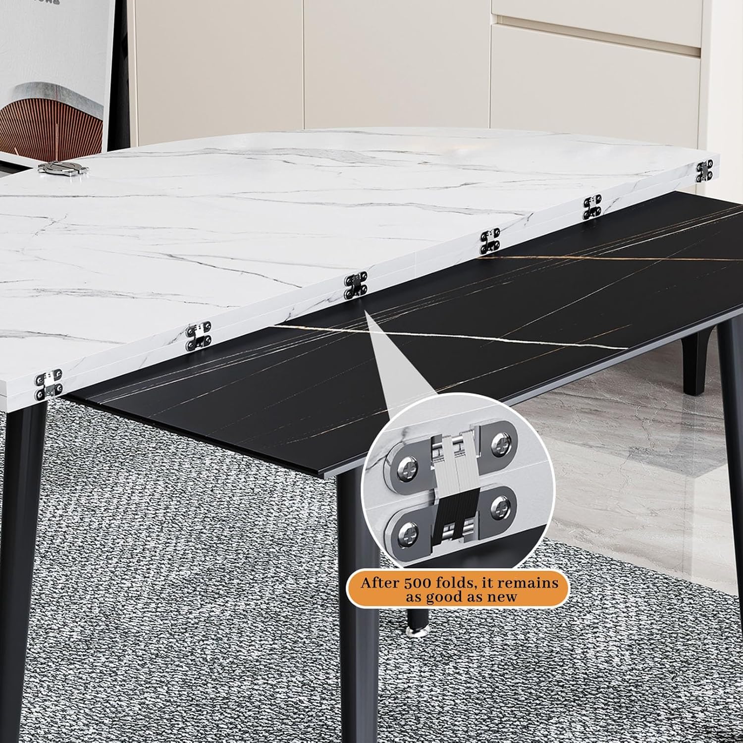 4-Fold Foldable Round Table Top Extender Wood Round Foldable Table Top Only 47" 51" 55" 59" 63" 71" 79" Temporary Tables Tops for Dining Space Saving Multipurpose Portable Tabletop(White Marble,63")