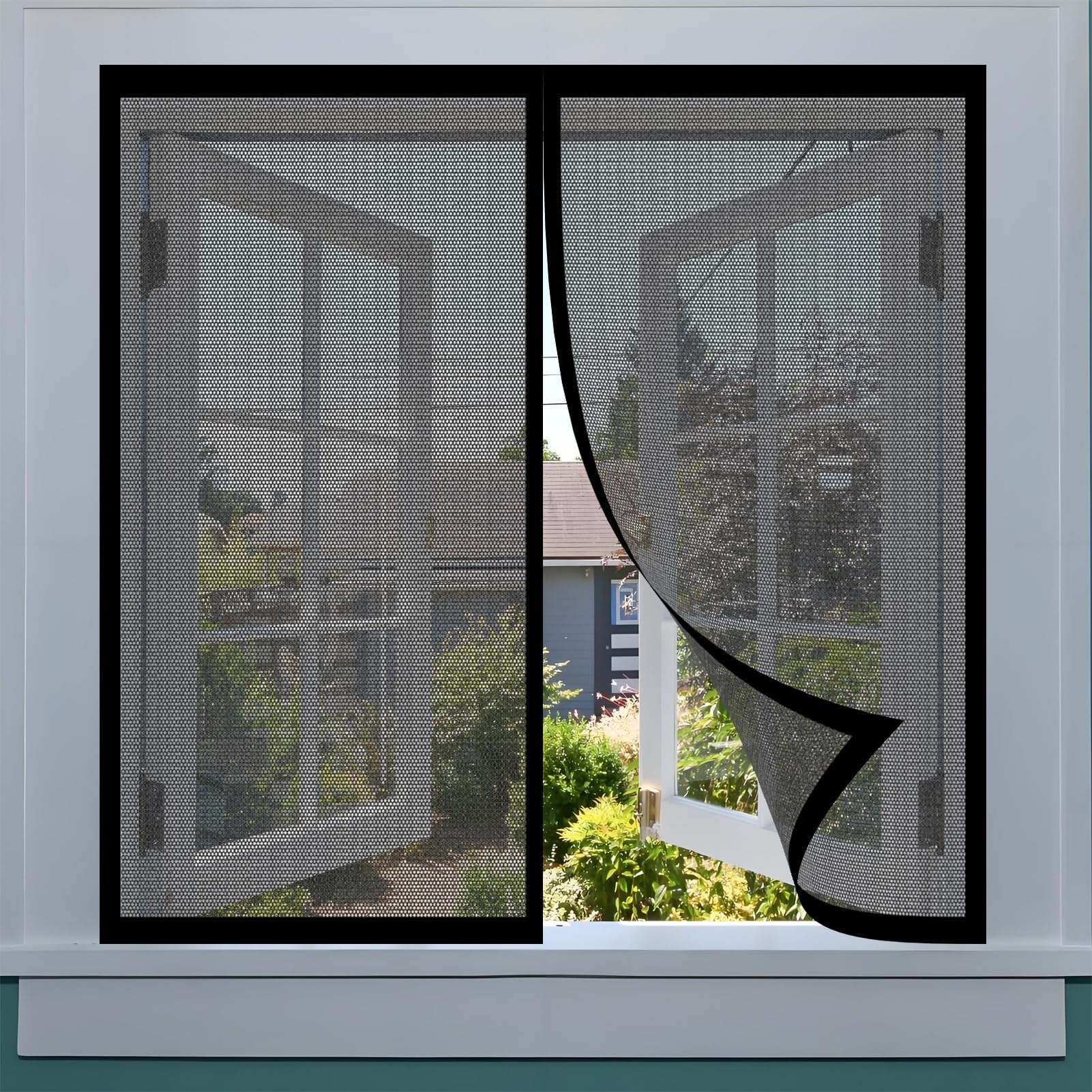 Magnetic Window Fly Screen 162 x 136 cm No Drilling Required Fly Net Mosquito Bug Screen Excellent Airflow Fitted to Multiple Windows, Black