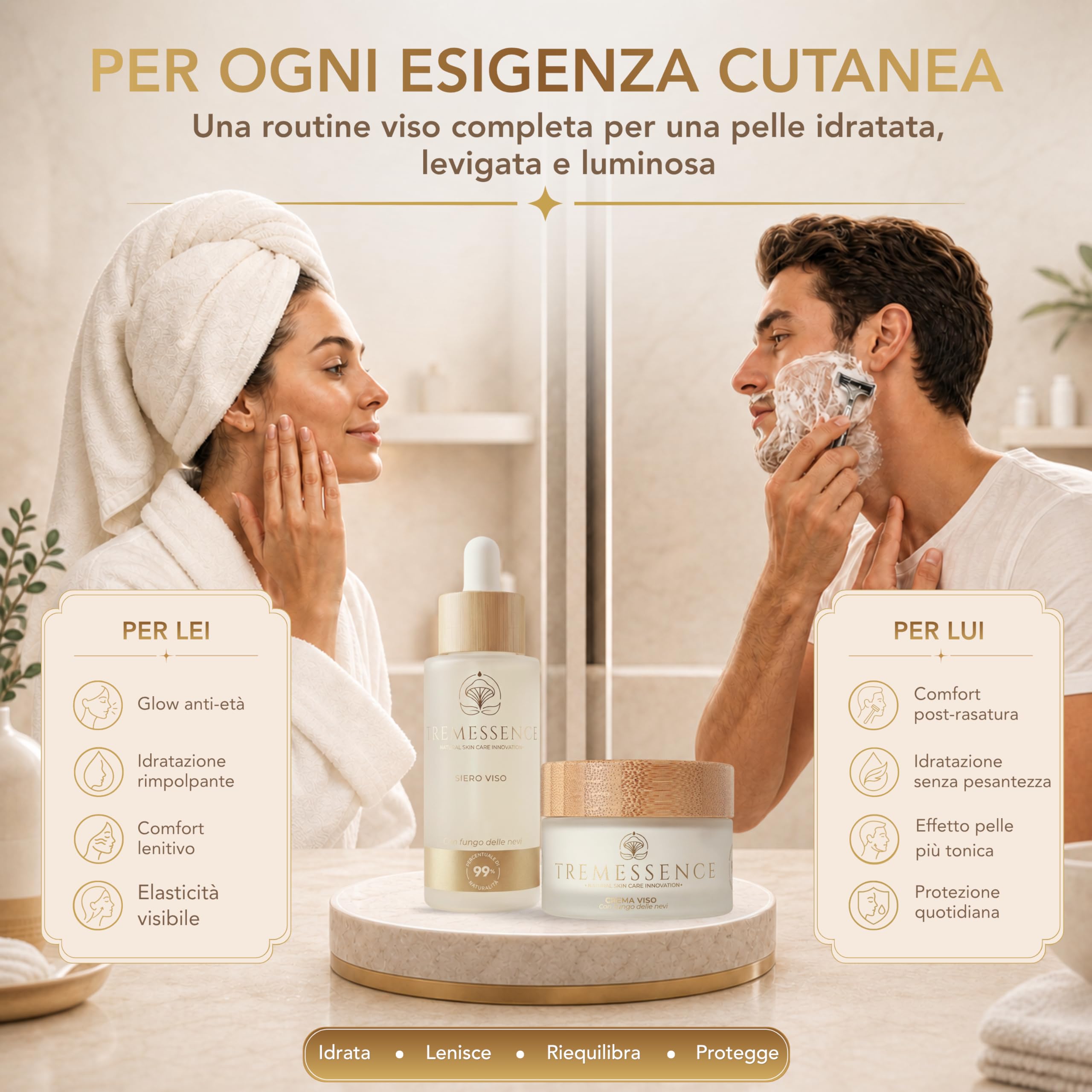 Kit Skincare Viso Naturale Vegan – Siero Viso 50 ml + Crema Viso 50 ml con Fungo delle Nevi, Niacinamide, Peptidi, Bakuchiol, Centella Asiatica, Vitamina C, Aloe, Q10 – Made in Italy