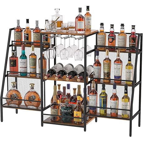 Multifunctional and Stylish Mini Bar Stand with Glass Holder and Six-Tier Stepped Design