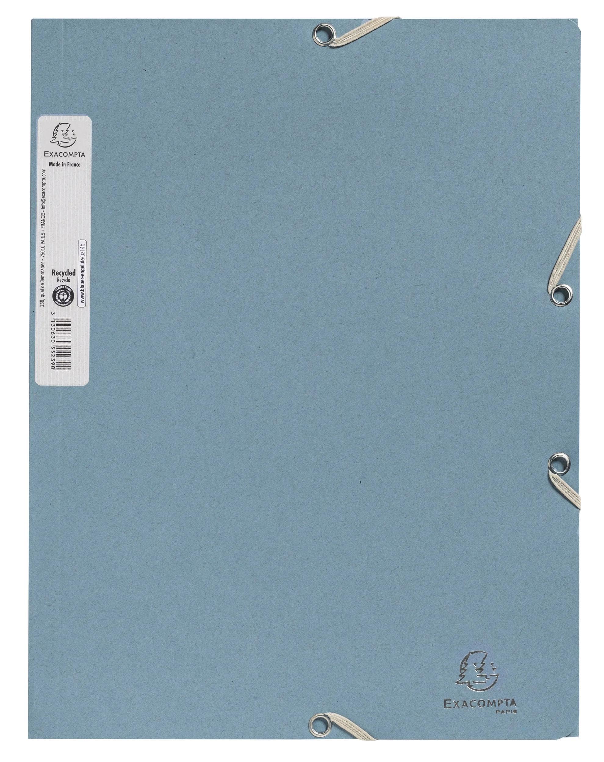 Exacompta - Ref 55232E - Box of 25 Autentik Elastic folders - 3 Flap Pockets - Made of Recycled Card 400 g/m2 - Size 24 x 32 cm for A4 documents - Blue Grey
