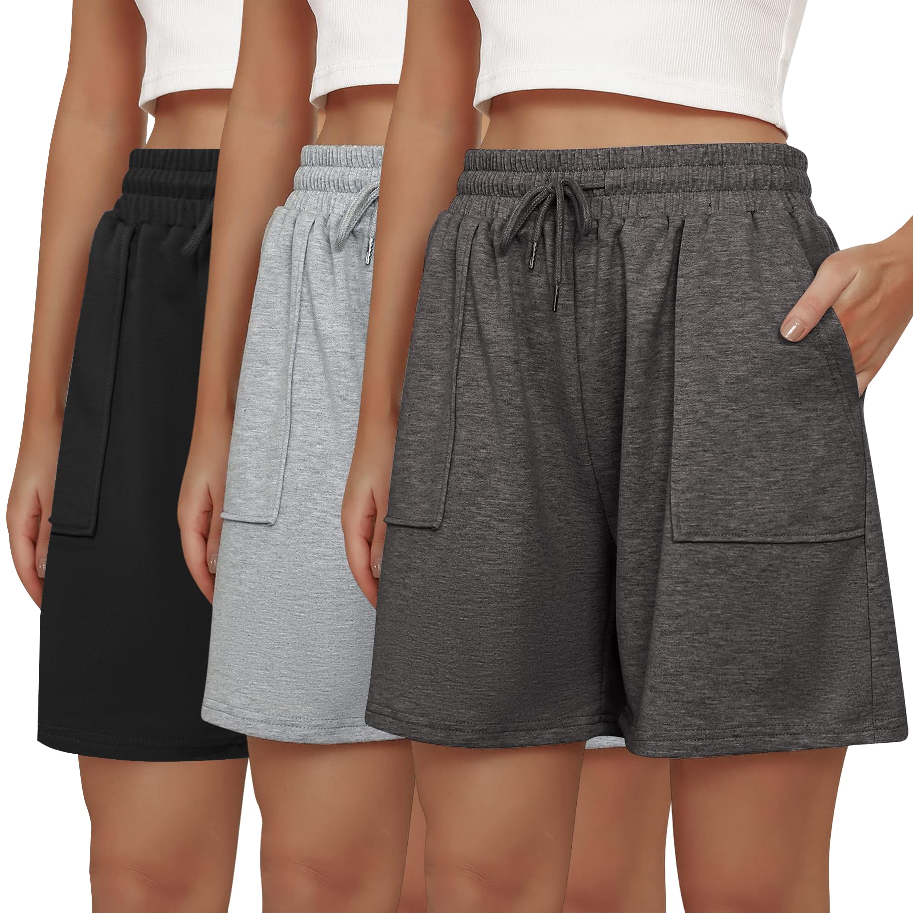 Cowasto Womens Cotton Sweat Shorts Casual Summer Loose Athletic Short Drawstring Waist Lounge Running Shorts with Pockets