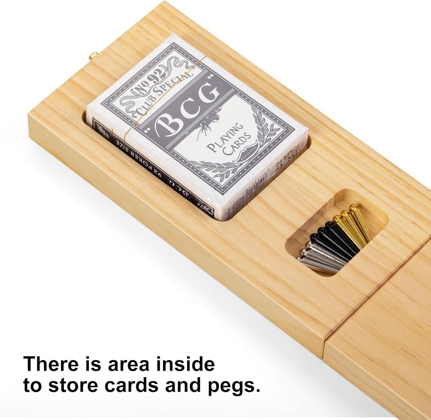 Foldable Cribbage Board Game Set, Portable Travel Cribbage Board with Storage Area, 9 Metal Pegs, 1 Playing Card and Instruction. Classic Cribbage Game for Family.